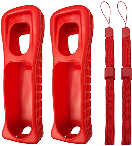 Lot de 2 Coques en Silicone avec dragonne pour télécommande Wii (Rouge)