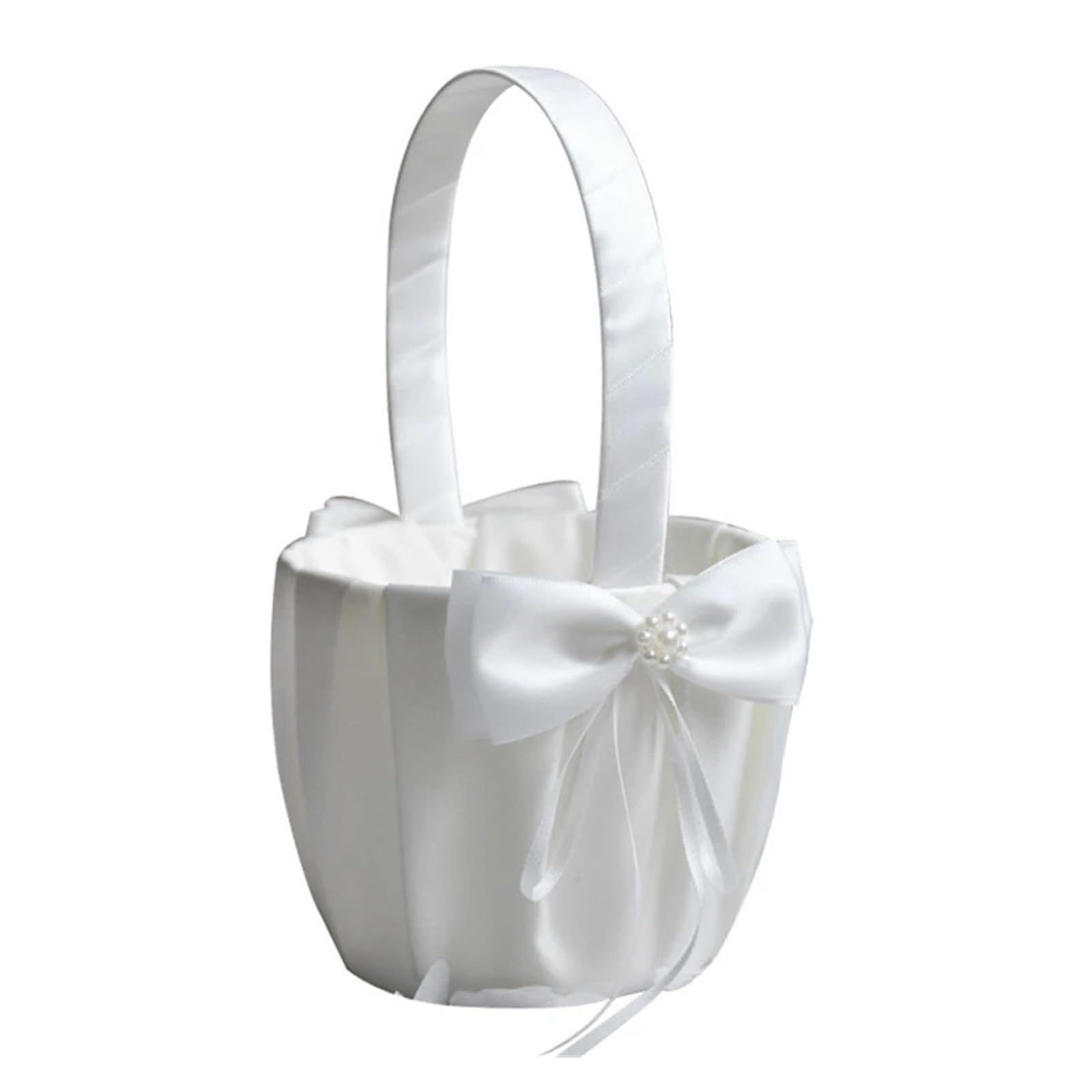 Wedding Petal Confetti Basket, Flower Baskets White Silk for Wedding Bride Ceremony Party Hand Held Decorations(White3)