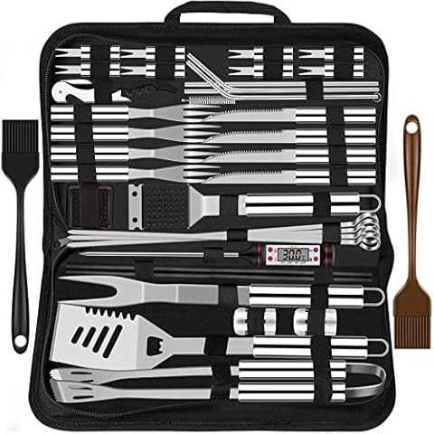Grilliance 38 Stücke BBQ Grillbesteck Set Edelstahl Grillzubehör für Männer Geschenk Geburtstag Hochwertiger Grillutensilien Set Koffer mit Grillkoffer und Grillmatte für Garten und Camping Silber Cover