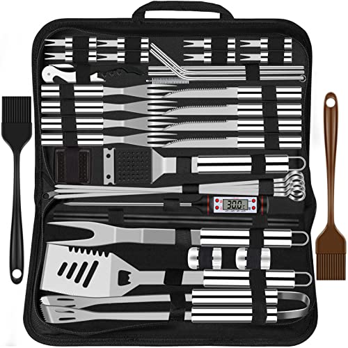 Grilliance 38 Stücke BBQ Grillbesteck Set Edelstahl Grillzubehör für Männer Geschenk Geburtstag Hochwertiger Grillutensilien Set Koffer mit Grillkoffer und Grillmatte für Garten und Camping Silber