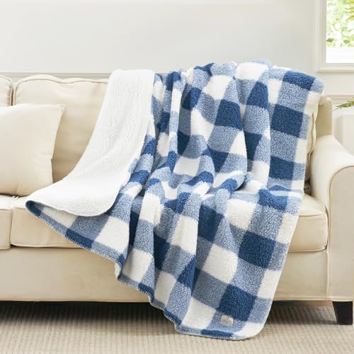 Cozy Bliss Luxury Sherpa Throw Blanket for Couch, Premium Reversible Buffalo Plaid Thick Throw, Warm Cozy Soft Blanket for Home and Gifts (Navy Blue, 50' x 60')