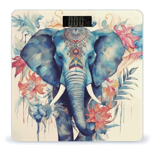 Báscula digital de baño con diseño elefante y plumas de pavo real miniatura 1