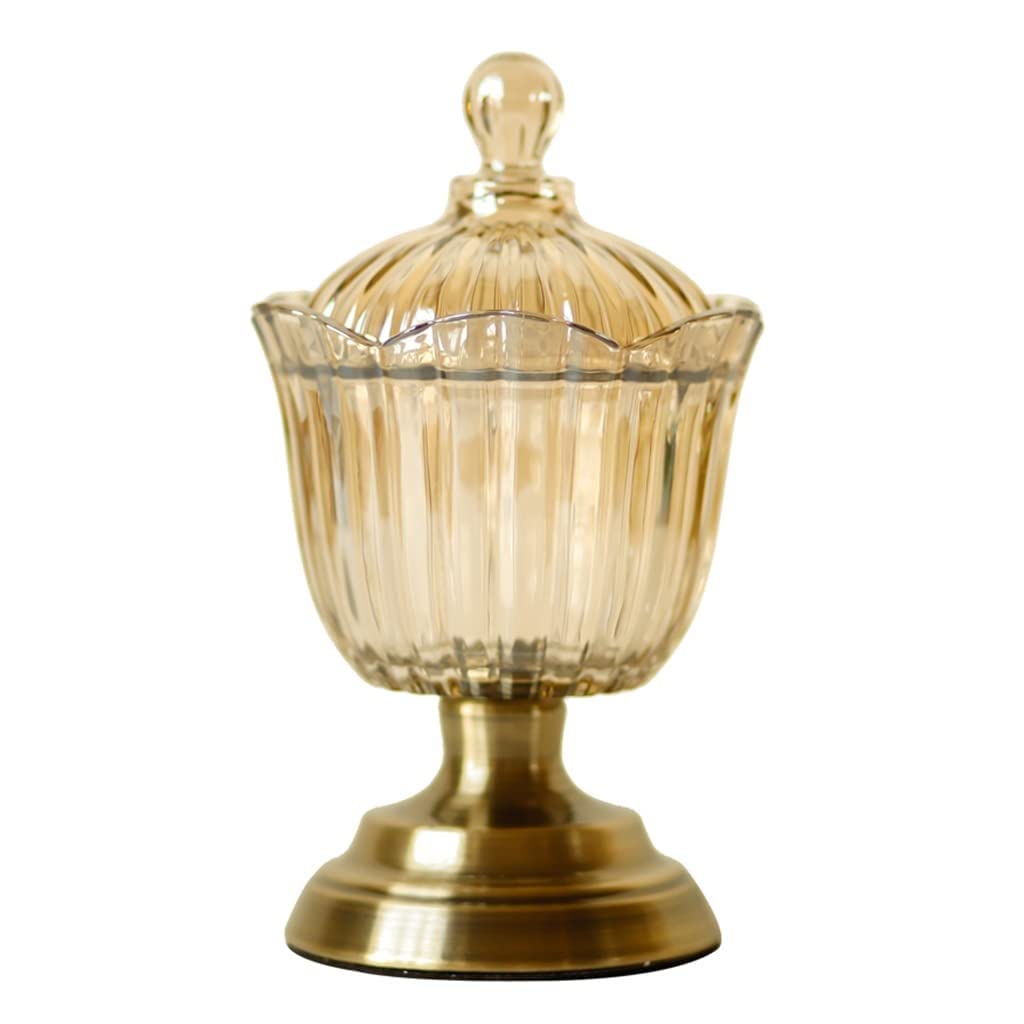 Retro Candy Jar with Metal Base Glass with Lids Kitchen Storage Jar for Candy Buffet