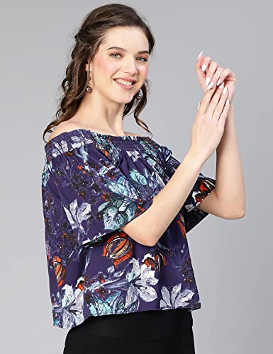 Image of oxolloxo Women Floral Digital Print Off - Shoulder Polyester Top