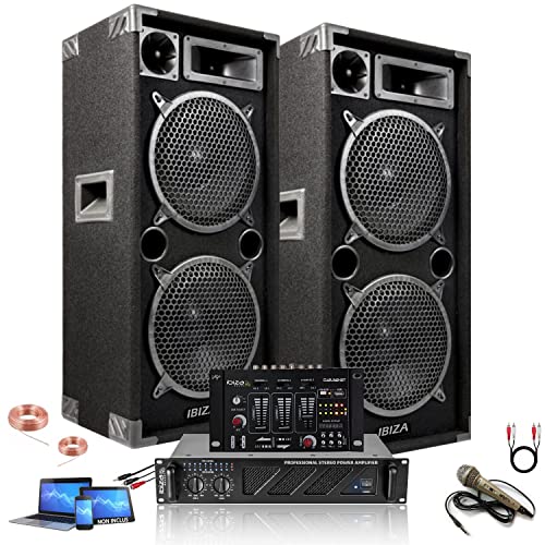 IBIZA SOUND LIGHT Pack Sono 2160W Total Ibiza Sound 2 Enceintes 2x600w - Ampli Ventilé 2x480w - Table de mixage - Câblage - Idéal Bar Salle des fêtes