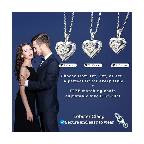 Moissanite Necklace for Women Moissanite Heart Necklace 1-3 Carat, Engraved with 'I LOVE YOU' Jewelry Gifts for Wife for Girlfriend for Mom Birthday Gift Anniversary Present - Image 5