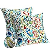 DFXSZ Outdoor Pillow Covers 18x18 Inch Set of 2 Colorful Paisley Decor Throw Pillow Covers Outdoo...