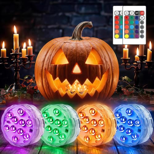 POLENTAT Halloween Pumpkin Lights, 4 Pack RGB Battery LEDs with Remote - image 1
