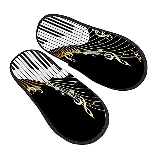 Nicokee Music Note Piano House Slippers for Women Men,Warm Soft Furry Slippers Home Slippers House Shoes Instrument Melodic Letter Twinkle Black Mens House Slippers Size 11 for Halloween Xmas,9-10