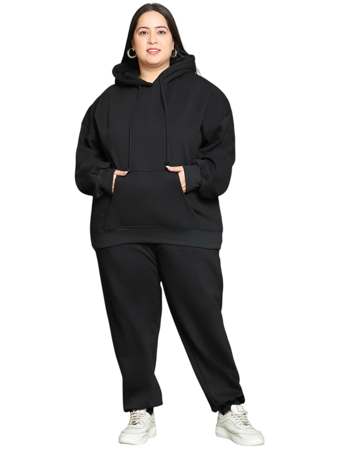unaone Women Black Solid Plus Size Oversized Tracksuit set Outfits 2025 Fall Fashion Airport Wide Leg Pants Lounge Set Leisure Travel Vacation Clothes Sweatshirts & Pants Set-picture-43