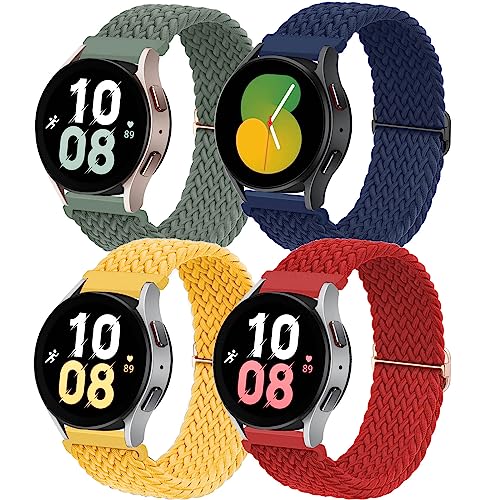 4 Piezas Correa Nylon para Samsung Galaxy Watch 7/6/5/4/FE 40mm 44mm/6 Classic 43mm 47mm/Watch 5 Pro 45mm/4 Classic 42mm 46mm,20mm Tejido Nailon Elástico Correa Deportiva de Repuesto para Mujer Hombre