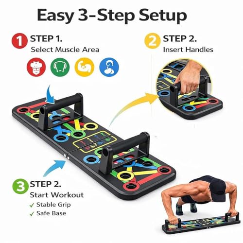 Image of LEAFED 15-in-1 Pushup Board for Men & Women | Foldable Gym Equipment for Home Workout | ๐๐ฎ๐ฅ๐ญ๐ข- ๐
๐ฎ๐ง๐๐ญ๐ข๐จ๐ง Push Up Stand for Chest, Triceps, Shoulders & Back | Portable Home Gym Training Kit