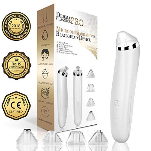 DERMA CLASSICS Premium Blackhead Remover Vacuum - Microdermabrasion Exfoliating Machine - 4 Suction Probes Included - Pore Cleaner - Acne Extractor Tool Set - Cleaner, Exfoliator, Minimizer.