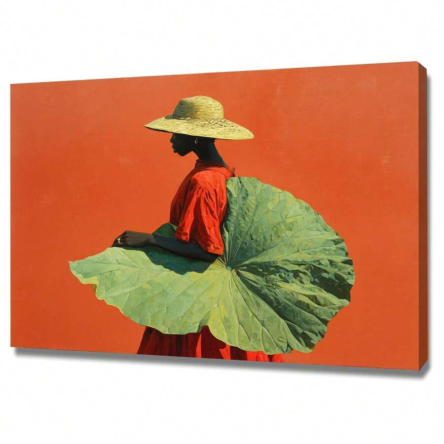 Peinture abstraite vintage femme orange 21x30 cm pour couloir