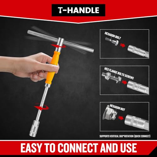 zhax 7-Piece T-Handle Socket Wrench Set with Spinner Grip, Metric (8-14mm), 6-Point CR-V Steel for Motorcycle, Car and Bicycle Repair — view 6