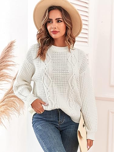 Image of ZAFUL Womens Sweater Cable Knit Oversized Sweaters Crewneck Long Sleeves Casual Knit Pullover Tops