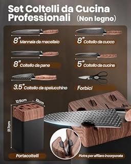 Coltelli da Cucina, 7 Pezzi Set Coltelli da Cucina Affilati con Blocco, Lame Acciaio Inossidabile di Qualità e Manici Ergonomici, Coltello da Cucina Professionali per Uso Domestico（Non Legno）