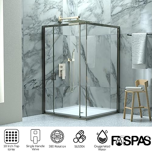 Fatspas Luxury Rain Shower System with 10 Inch High Pressure Showerhead and Handheld Combo, Brushed Nickel Shower Faucet Set with Pressure Balance Valve, Wall Mounted 2-Way Shower Trim Kit by Fatspas - Image 2