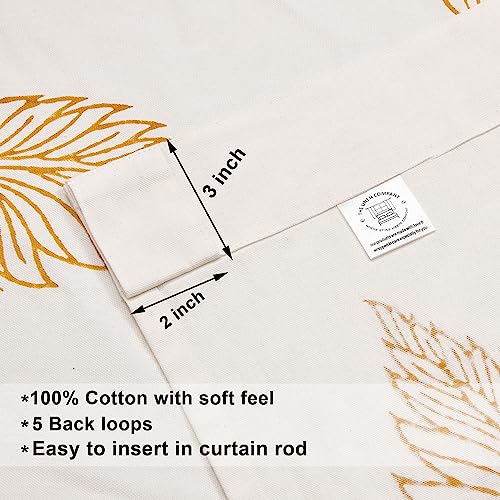 Image of THE LINEN COMPANY Printed Cotton Curtains 4 Feet for Window, Duck Canvas Leaf Pattern Curtains, 4ft Set of 2, Mustard Leaf