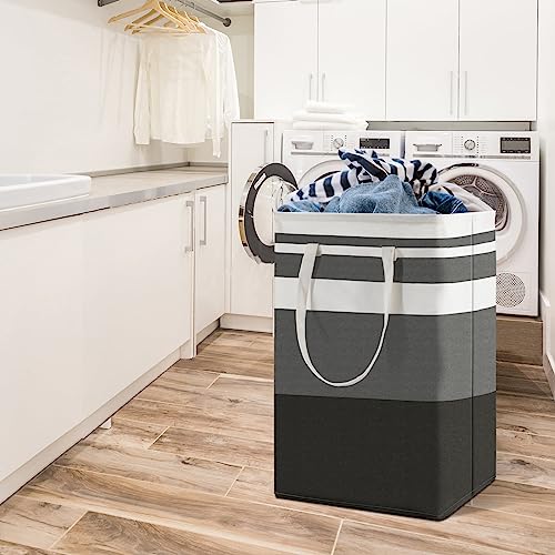 Maxsilan 80L Freestanding Laundry Basket with Extended Handle, Collapsible Large Cotton Clothes Hamper Storage Basket, Gradient Grey - Cosy Home Interiors Maxsilan 80L Freestanding Laundry Basket with Extended Handle, Collapsible Large Cotton Clothes Hamper Storage Basket, Gradient Grey - Image 8
