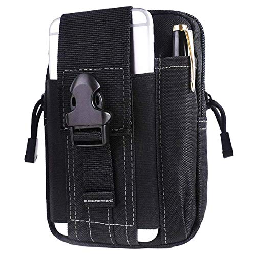 Image of Kraptick Multi-Purpose Water Resistant Waist Bag with Dual Compartment, Waist Bag Mobile Phone Holder, Waist Pack for Men, Women Camping Hiking Pouch (Black Grey)