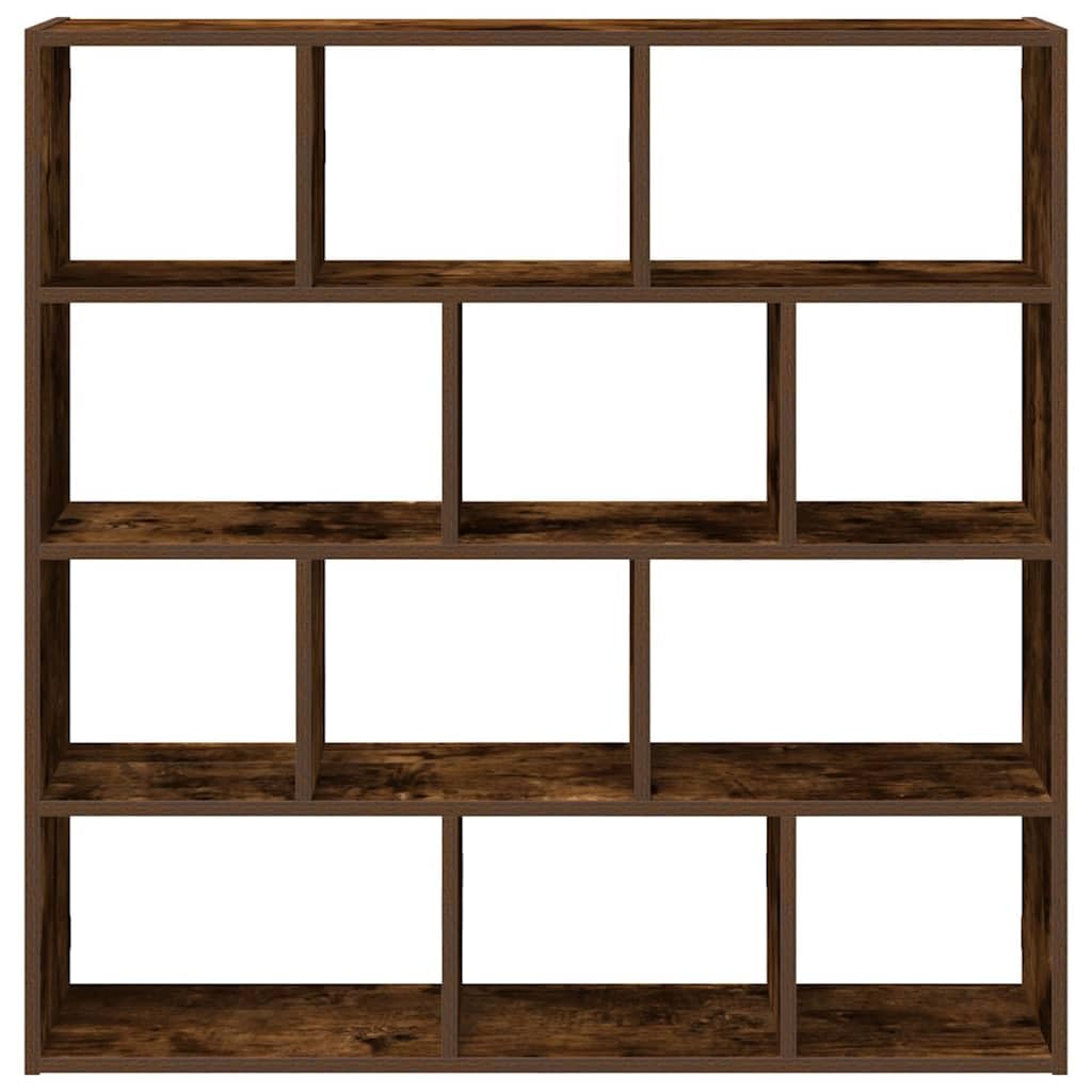 Estantería de pared en forma de cubo, roble ahumado, 12 compartimentos, 100 x 18 x 100 cm, espacio de almacenamiento versátil para salón, dormitorio