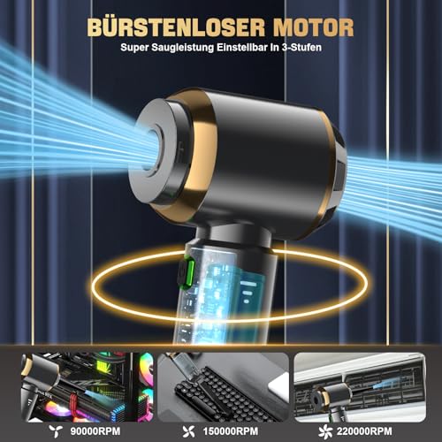 Antifnuo Handstaubsauger, Handstaubsauger Akku 4-in-1, 25000PA Autostaubsauger, 3-Gang Mini Staubsauger, 220000 U/min Auto Staubsauger Stark Bürstenloser Motor für Büro Genutzt, Haus, Küche