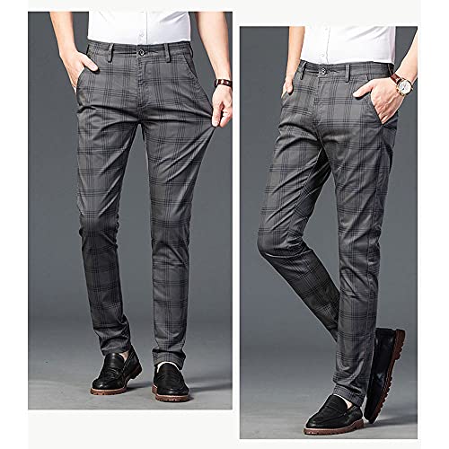 Mens Casual Plaid Pants Fashion Retro Tapered Stretch Slim Fit Business Dress Chino Pants4