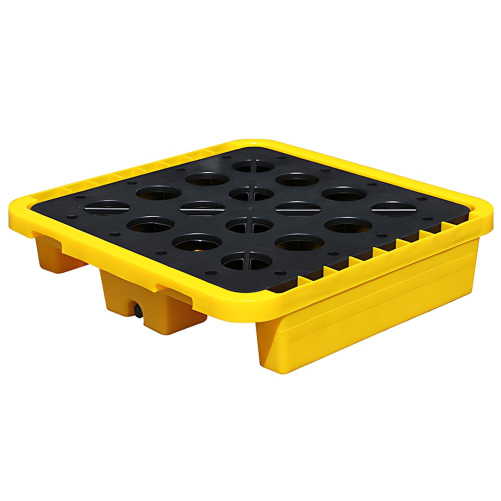 Chemical-Resistant Spill Tray with Removable Grid - Easy to Clean Containment Tray for Oil Drums, Laboratory and Industrial Use, 72cm x 72cm x 16cm
