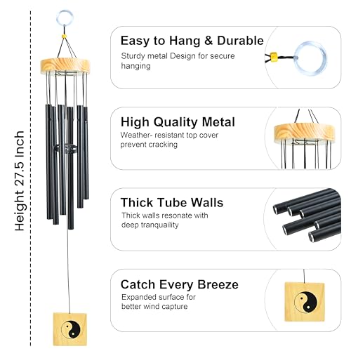 Image of ZAICUS Metal Wind Chime for Home & Garden, Outdoor Hanging Wind Chimes with Wooden Top, Deep Resonant Tones, Balcony Patio Yard Decoration, Feng Shui Lucky Wind Bell Decor