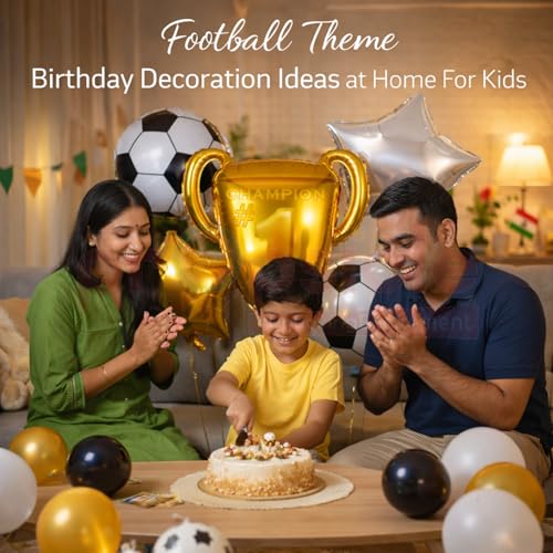 Image of Propsicle Football Trophy Foil Balloon Set Birthday Decoration for Boys 5pc | Soccer world cup decoration 2026 football birthday theme champion sports day golden trophy balloon ronaldo theme decor