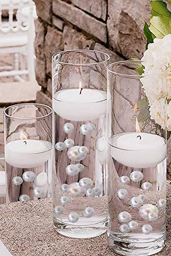 100 Floating White Pearls with Sparkling Gems- Large Sizes- Fills 2 Gallons of The Floating Transparent Water Gels for Your Vases- with Pre-Measured Prep Bags for Best Results!
