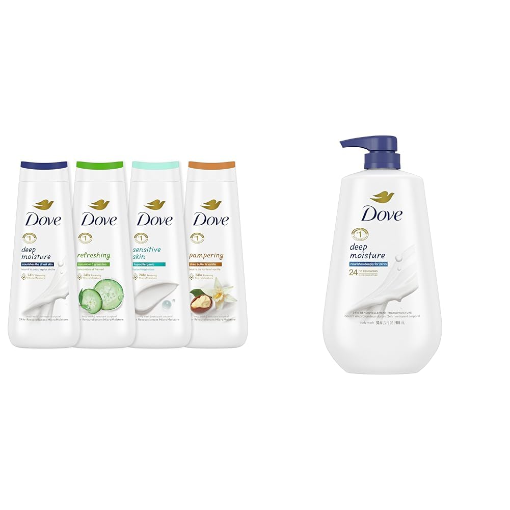 Dove Body Wash Deep Moisture Sensitive Skin Cucumber and Green Tea Shea Butter and Vanilla Collection with Pump
