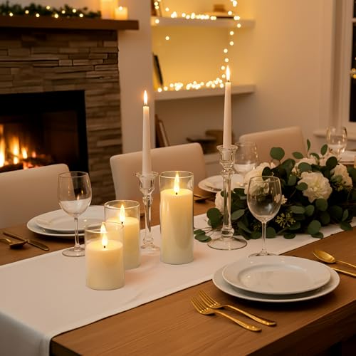 Image of Homemory Ivory White Flickering Flameless Candles, Battery Operated Acrylic LED Pillar Candles with Remote Control and Timer, Set of 5