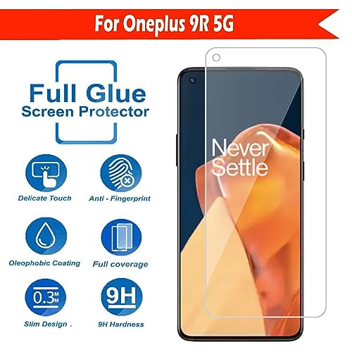 Image of Tempered Glass Screen Protector for OnePlus 9R / 9 / 8T; Full Coverage, Easy Installation (Transparent), Pack of 1