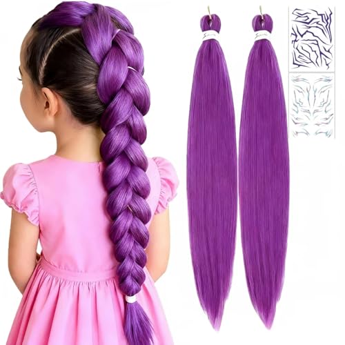 Long Purple Pre-stretched Synthetic Braiding Hair for Cornrows Texture Purple Hair Extensions for Stage Performances Halloween Cosplay 26 inch Music Girl Group Role Play
