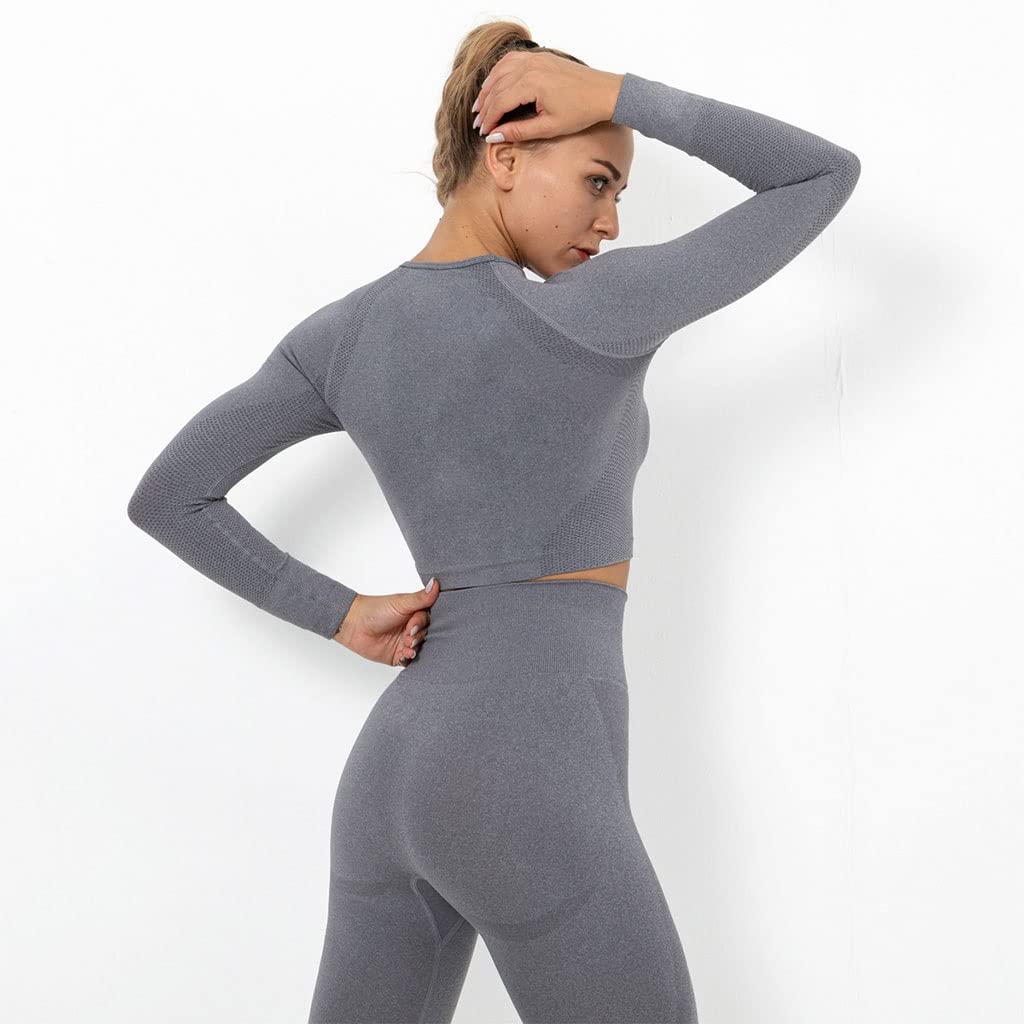 HSQMA Sportshirt Damen Langarm Top Nahtlos Sport Yoga Oberteile Laufshirt Sport Top Frauen Crop Top Fitness Training Gym ShirtSchnelle Trockene Sporttop