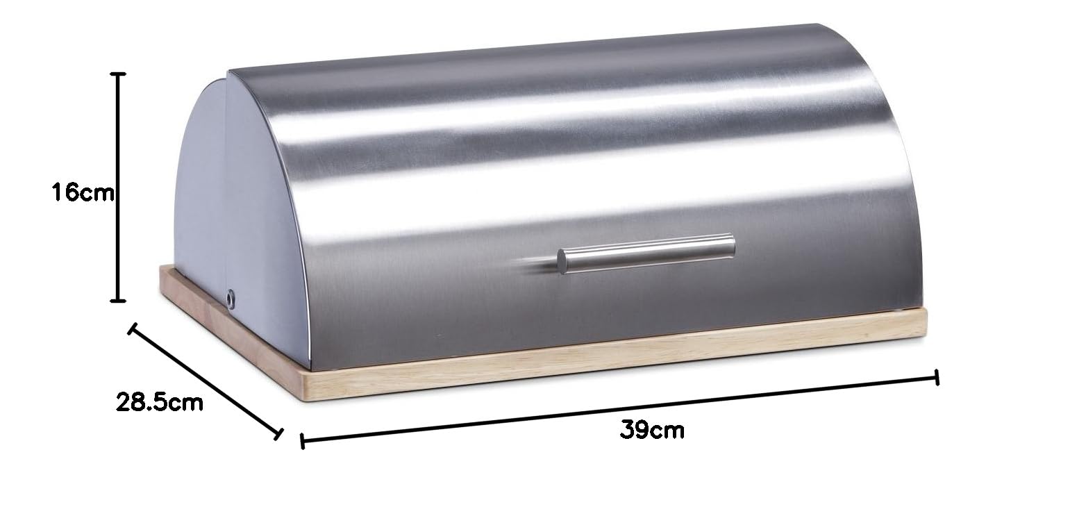 Zeller Present 20475 Boîte à Pain INOX/Hévéa 39 x 29 x 17 cm