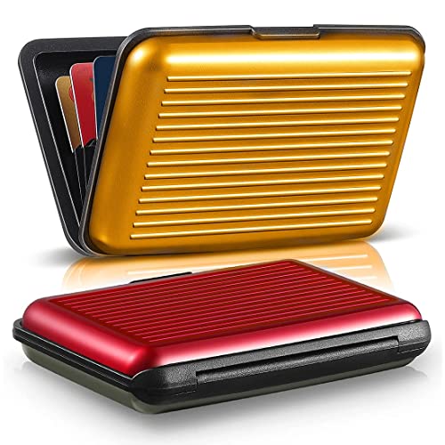 Etui pour cartes de crédit en aluminium - Idéal comme porte-cartes & étui pour cartes de visite - protection absolue contre la lecture non autorisée grâce à la technologie NFC et RFID (Rouge et or)