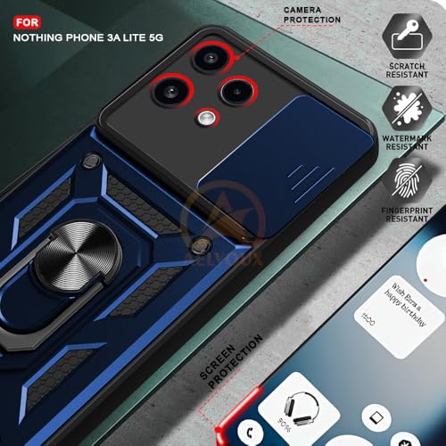 Image of Armor Bumper Back Cover Case for Nothing Phone 3A Lite 5G Rotating Camera Cover, Ring Holder & Kickstand | Heavy Duty & 360 Degree Protection Nothing Phone 3A Lite 5G Back Cover (Blue)