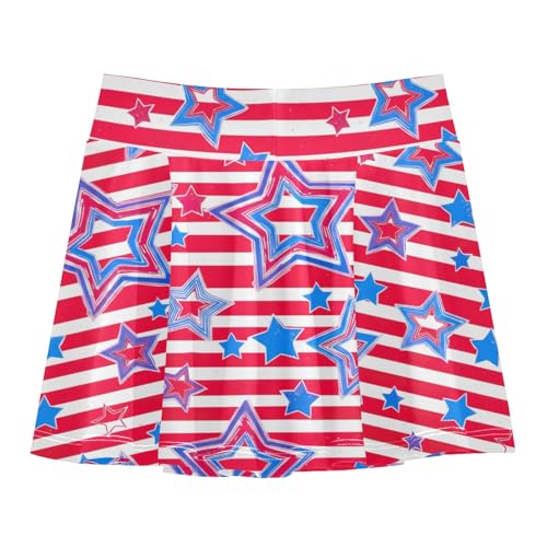 Little Girls Skort High Waisted Tennis Skirt with Shorts Flowy Athletic Cheer Skorts Red Blue White Stars Stripes2