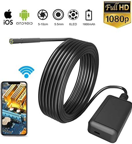 WiFi Endoscope,USB Borescope Wireless Borescope Ear Scope Snake Inspection Camera 2.0MP HD IP67 Waterproof for Android iPhone iOS Windows-5M Hard Cable