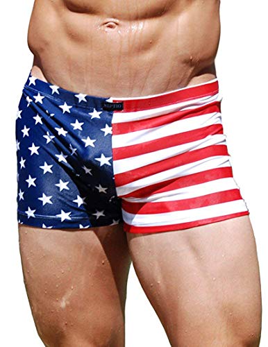 Neptio Men's American Flag Print Midcut Trunk Swimsuit For Men Large #TOP20