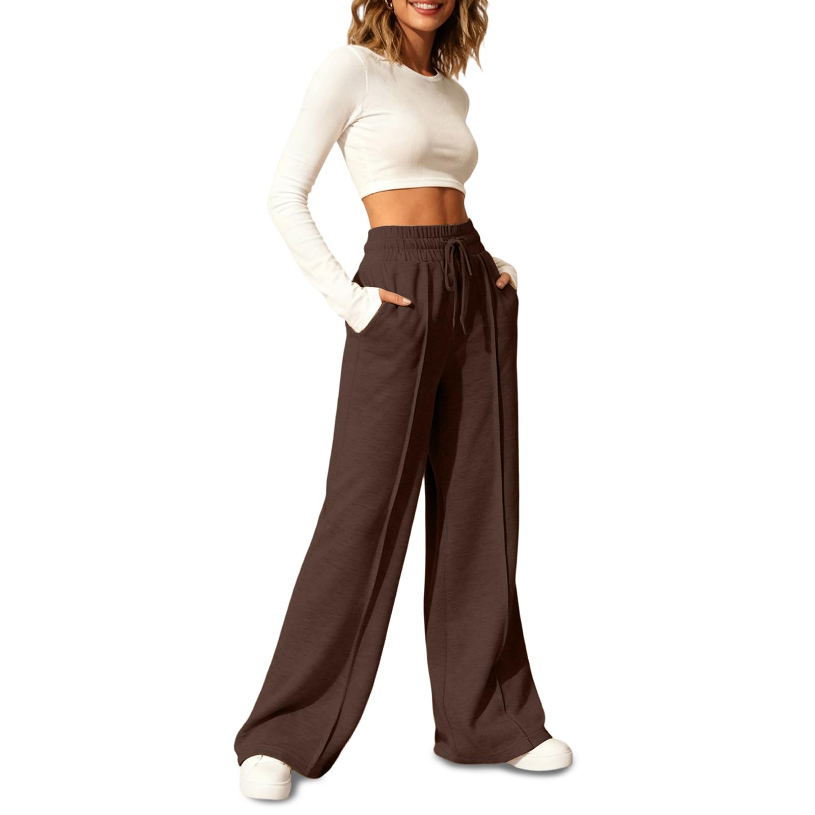 Wide Leg Pants Woman Stretchy Work Dress Pants Women Pull on Business Casual Slacks Trousers Fall Outfits