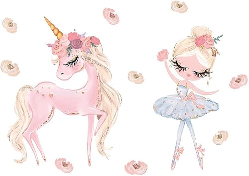 Unicorn With Cute Gril Cartoon Nursery Wall Decor For Baby Girl Or Boy, Wall Sticker For Baby Room - Unicorn With Cute Gril BR64406
