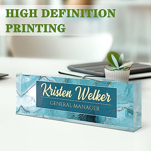 Image of Name Plate for Desk, Desk Name Plate Personalized, Cyan Office Decor for Women Men, Acrylic Desktop Accessories, Office Gifts for Boss Nurse Teacher Coworker, Employee Appreciation Gift (Cyan Coast)