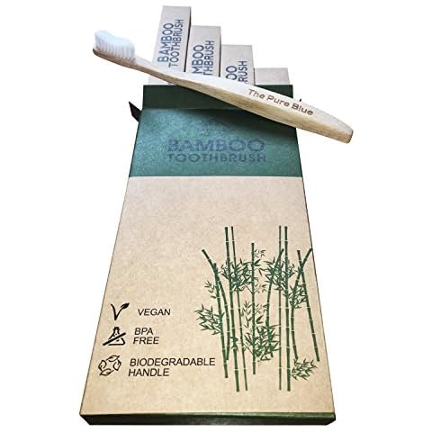Organic Bamboo Toothbrush, Eco-Friendly & Biodegradable, Medium Bristles, Contoured Easy Grip Handle, BPA Free, Vegan, Zero Plastic Packaging, (4) Cover
