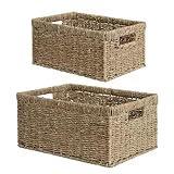 StorageWorks Wicker Storage Baskets, Handwoven Seagrass Basket for Organizing, Decorative Organizers with Built-in Handles, Set of 2