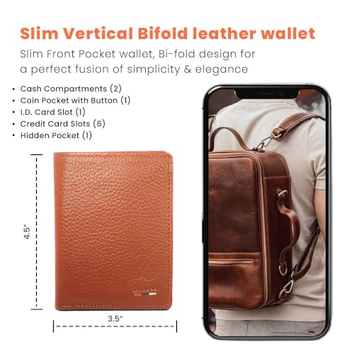Leather Bifold Wallet For Men Top Grain Slim Wallets With Coin Pocket (Mustard)3