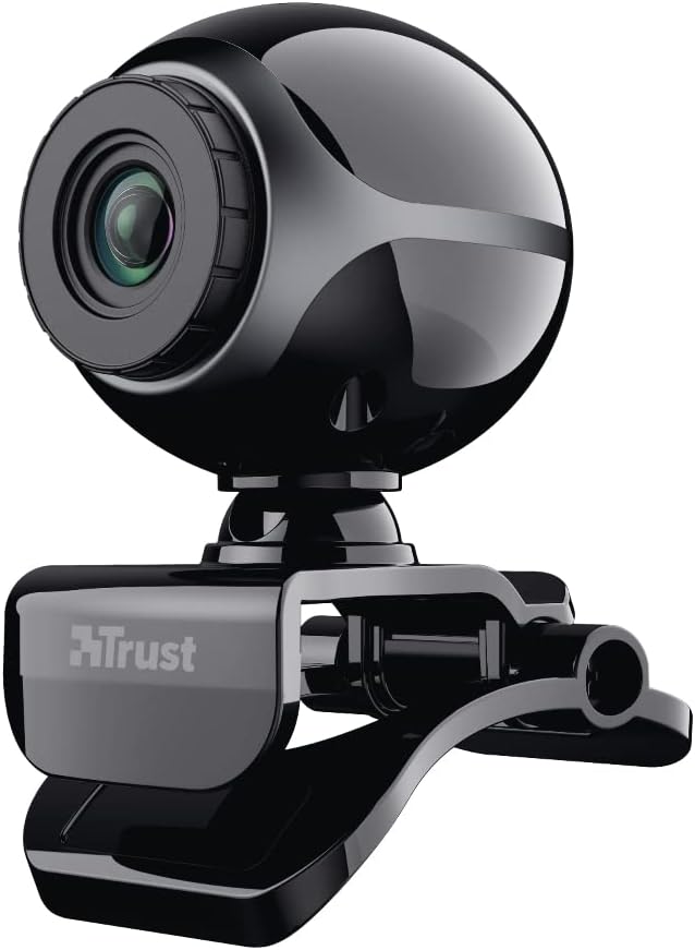 Trust Exis Webcam with Microphone and Smart Stand, Videocamera, USB Plug and Play, Web Camera for Video Calling, Skype, Teams, Zoom, PC, Computer, Laptop - Black